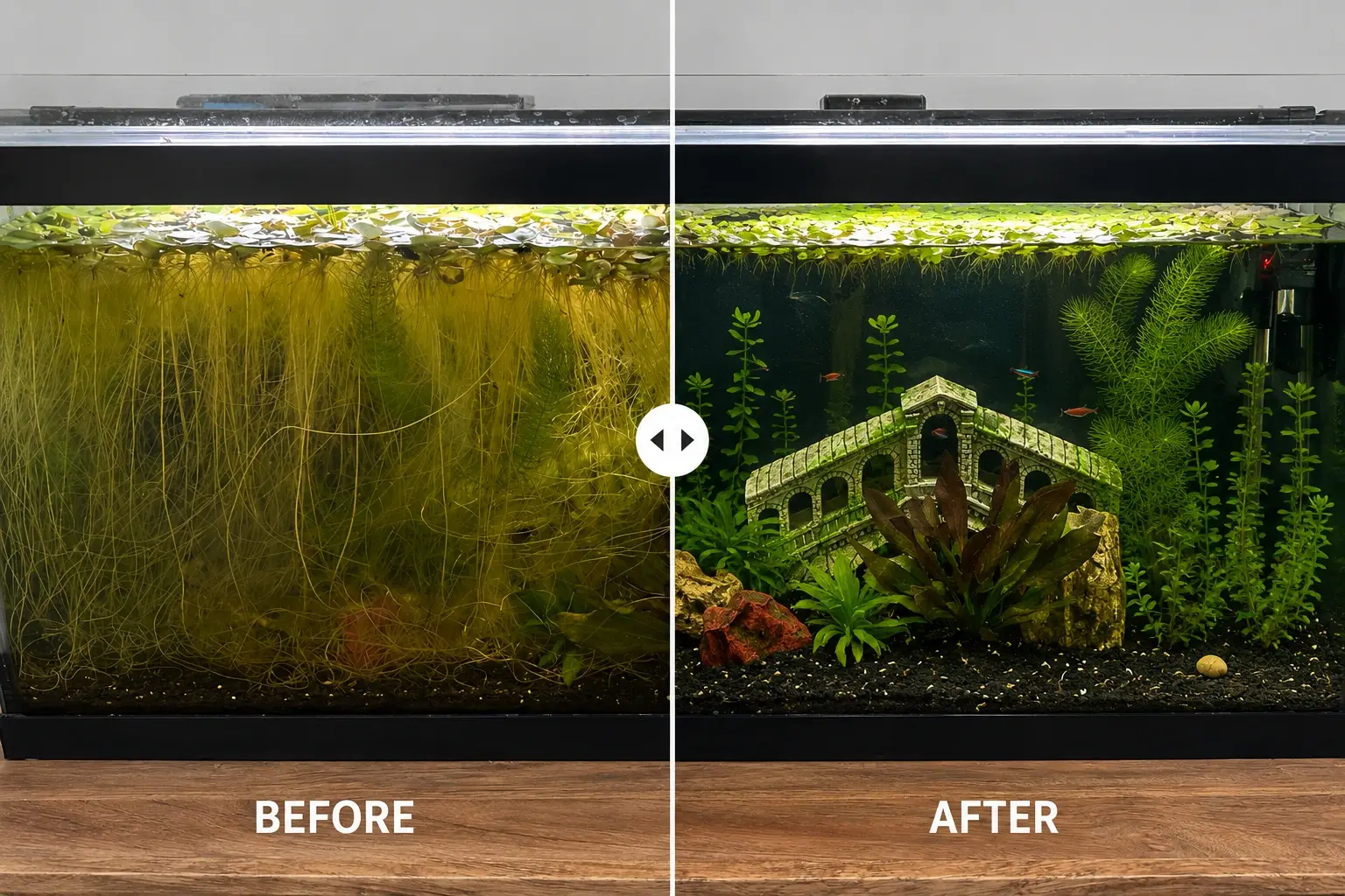 Before and after Planted Aquarium