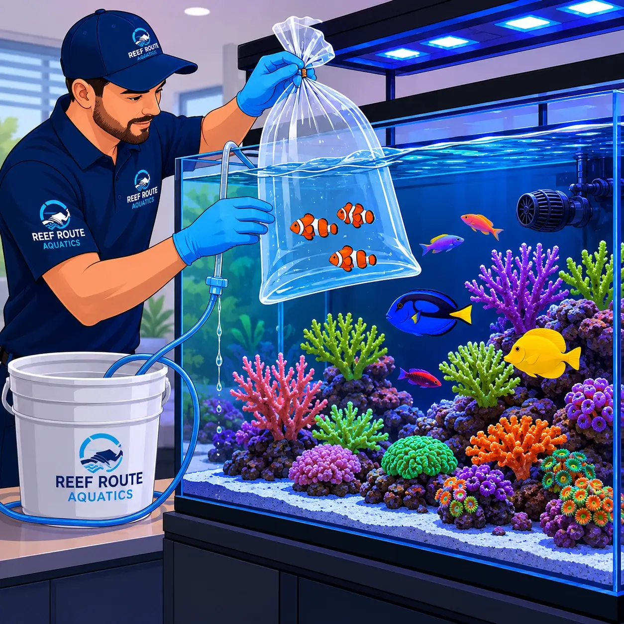 Adding fish and corals to aquarium