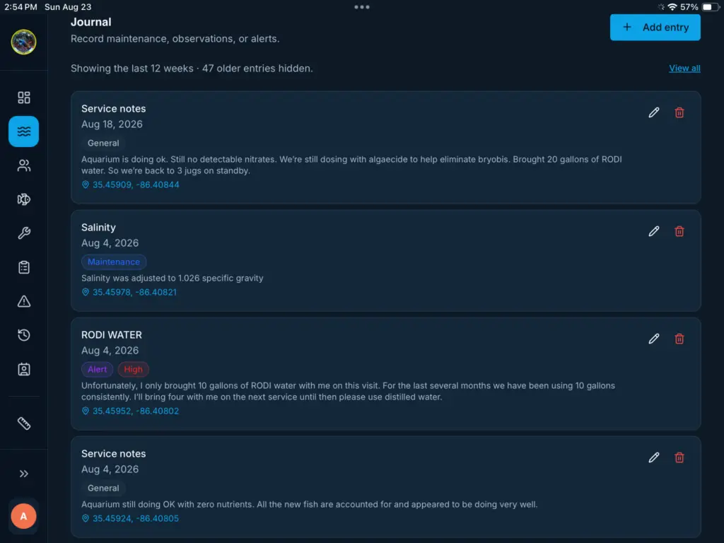 TankStats&trade; Service Report